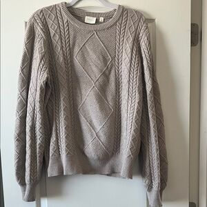 Cyrus Taupe Cable Knit Crewneck Sweater